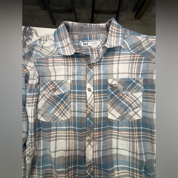 Men's Blue and Brown BKE Plaid Shirt Size 2XL - Picture 2 of 4